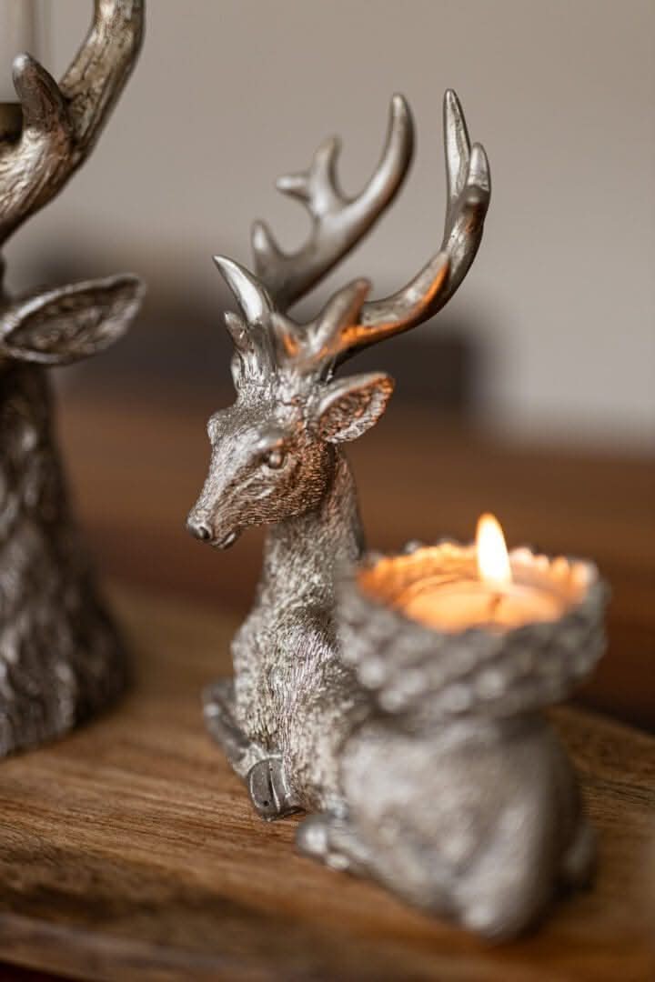 Set of Two Resin Deer Tealight Holder