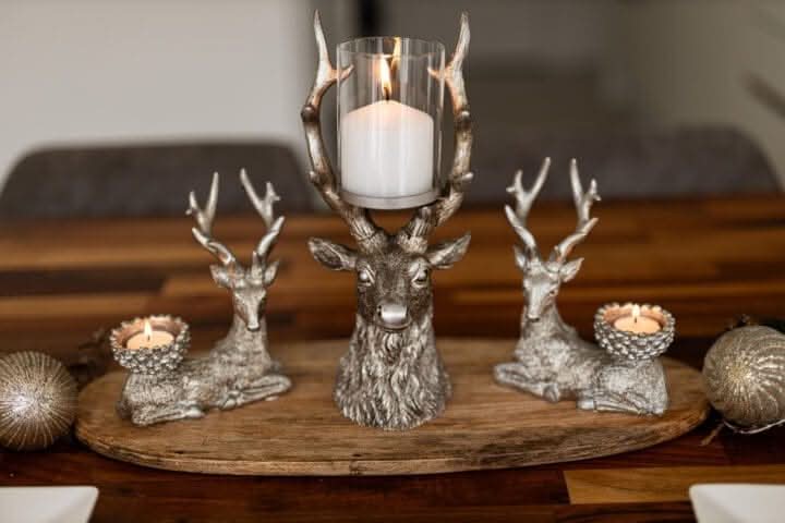 Set of Two Resin Deer Tealight Holder