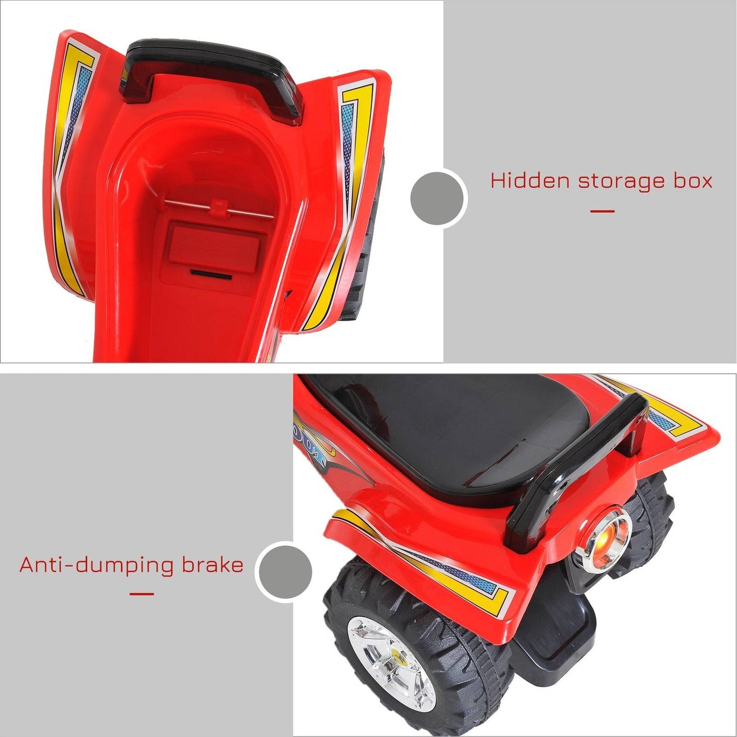 Kids Children Ride-on Toy Off Road Style Quad Bike Racing Car NO POWER 4 Wheels Horn Music Red