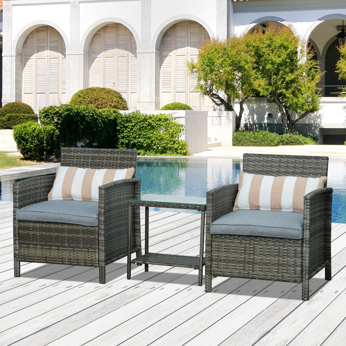 Outsunny 3 Pieces Pe Rattan Bistro Set