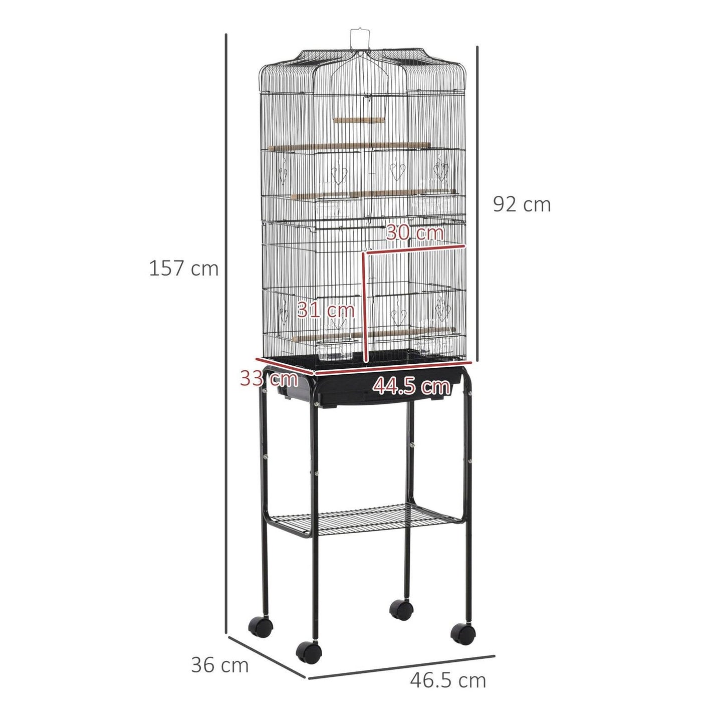 Grille 157cm Bird Cage Wheeled Black by Pawhut