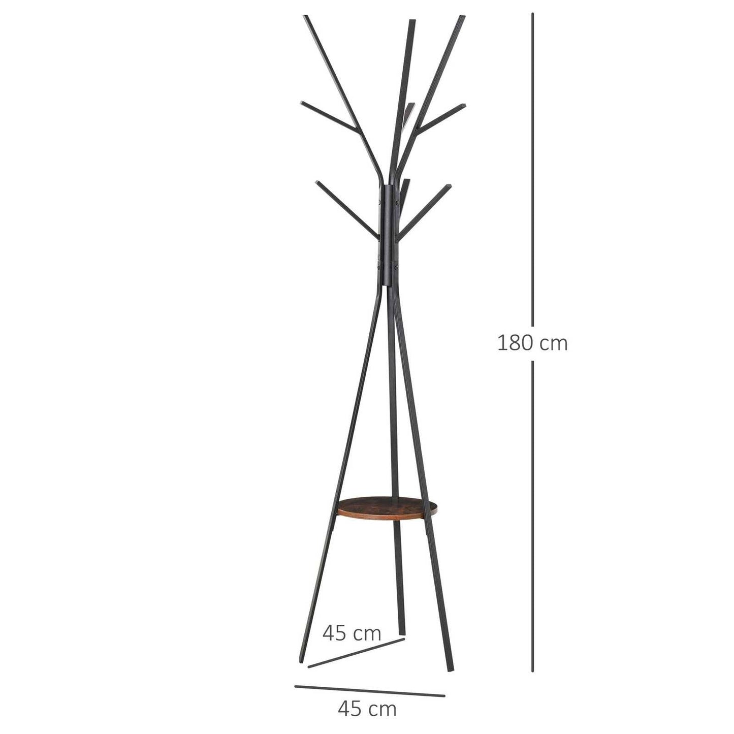 Free Standing Metal Coat Rack Stand 9 Hooks With Shelf In Brown