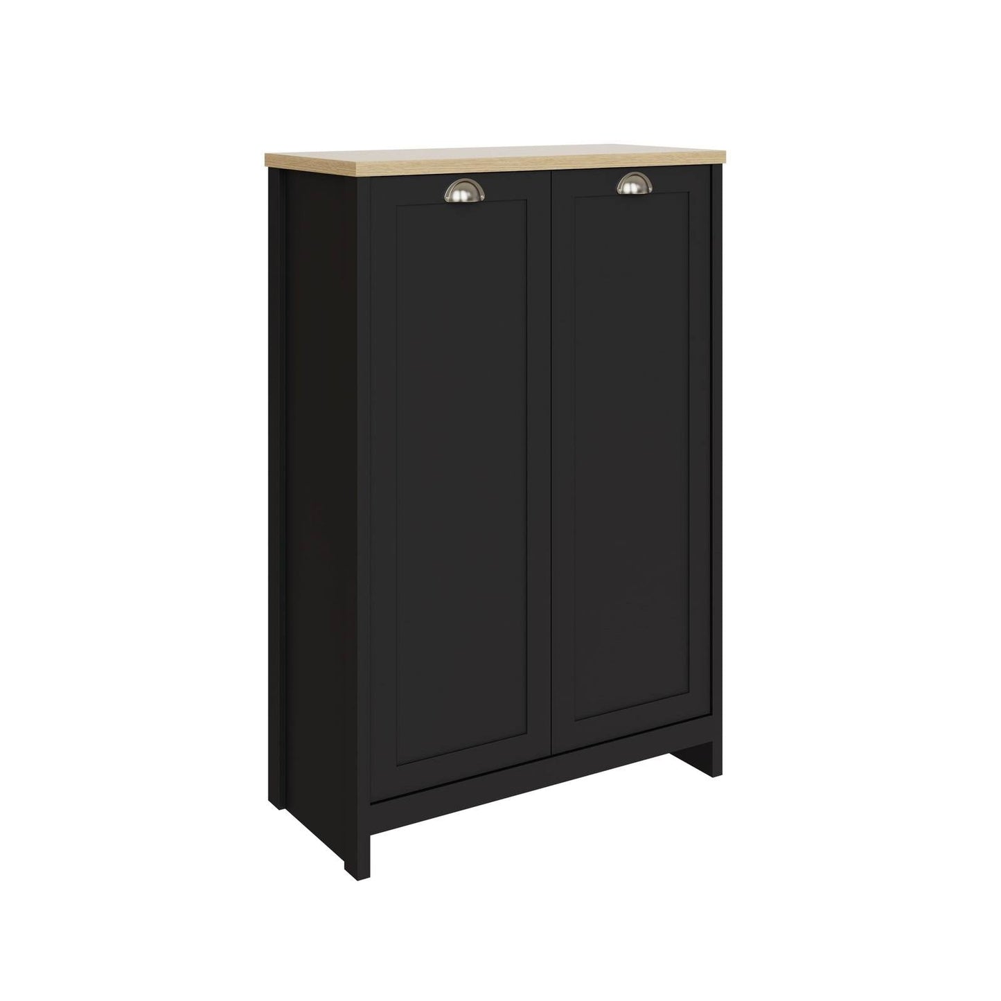 Lancaster Tall Shoe Storage Black & Oak 2 Doors 6 Shelves