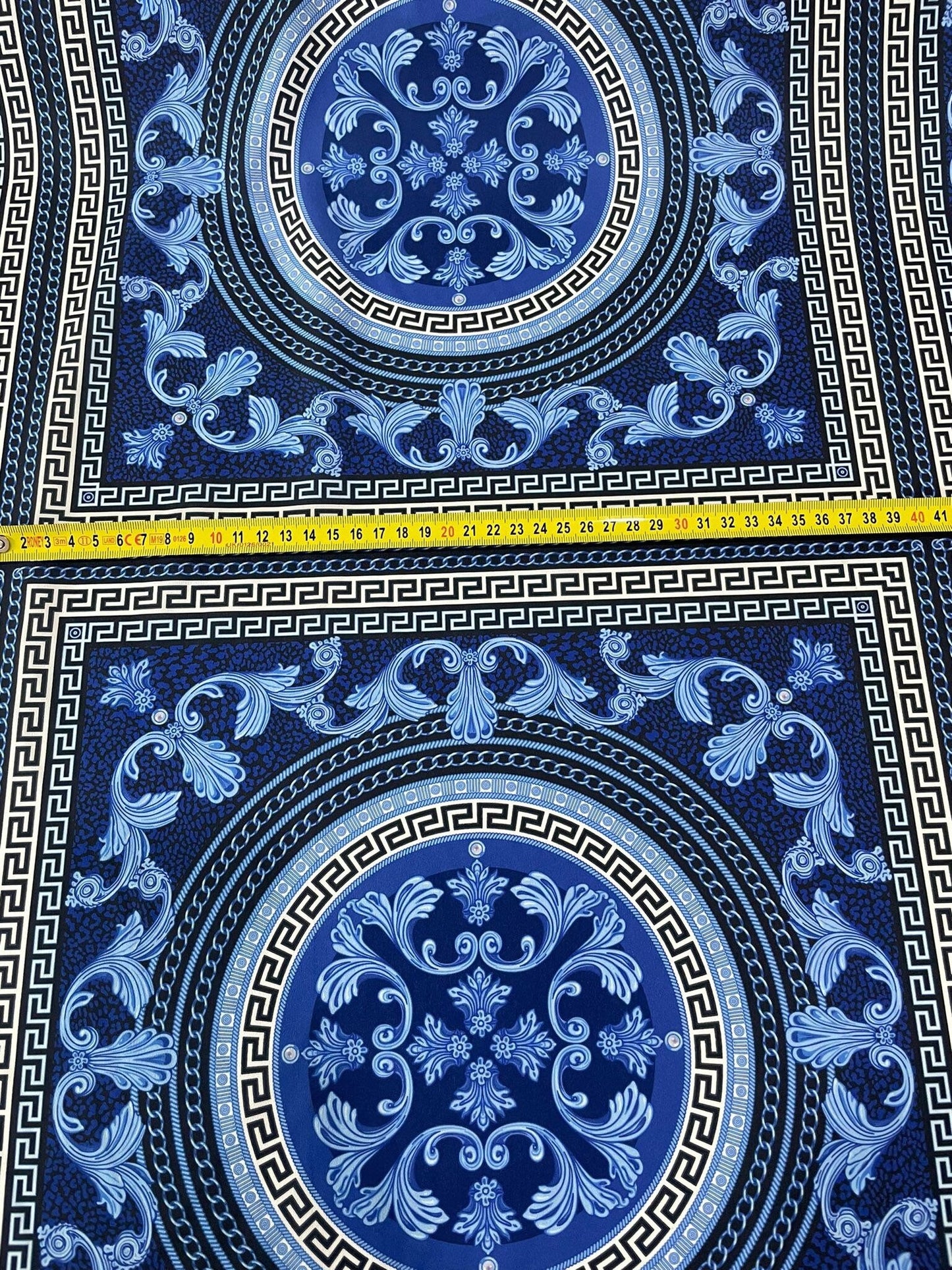 Navy Blue Baroque Greek Key Fabric