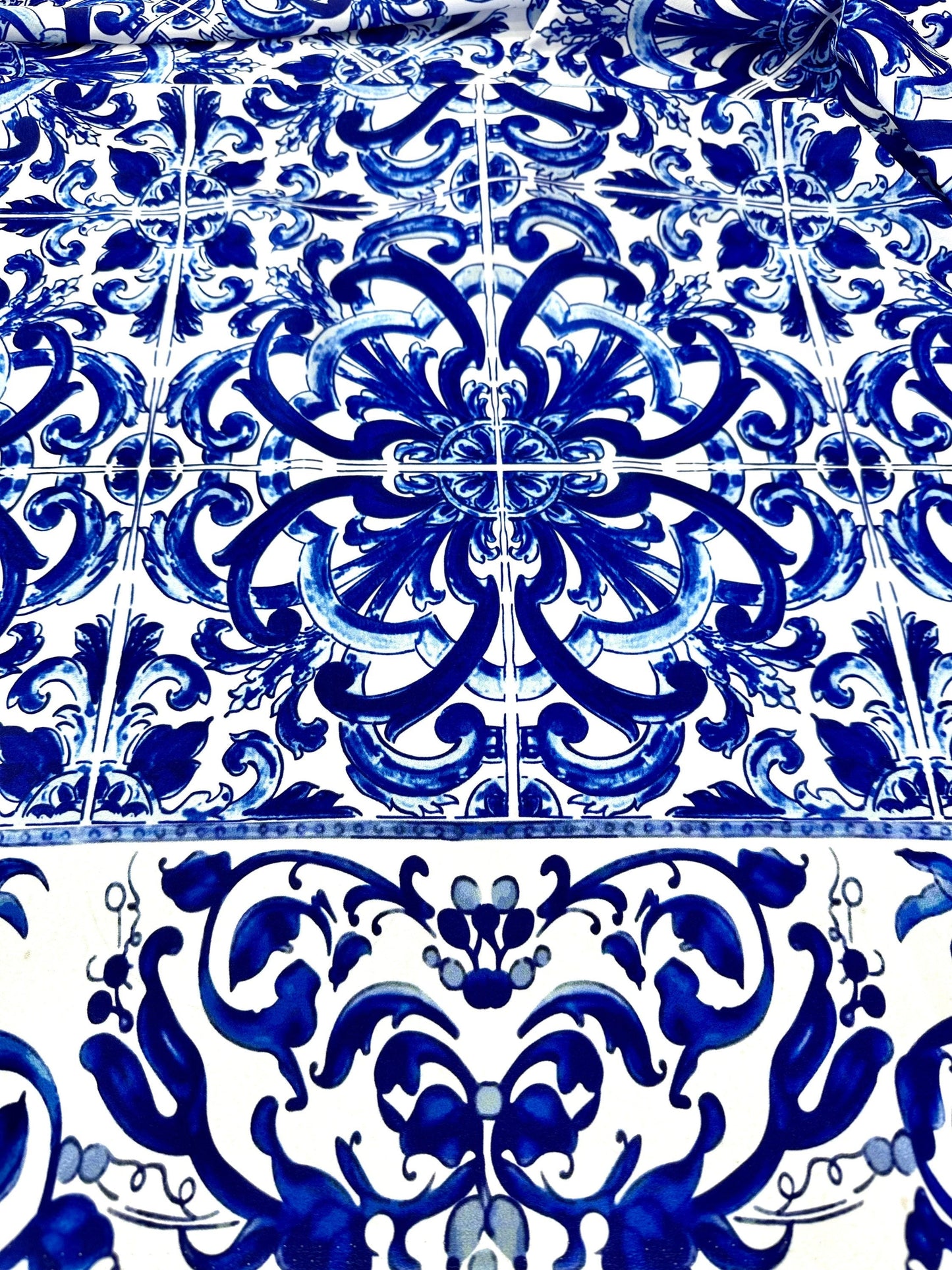 Majolica Blue White Swirl Fabric