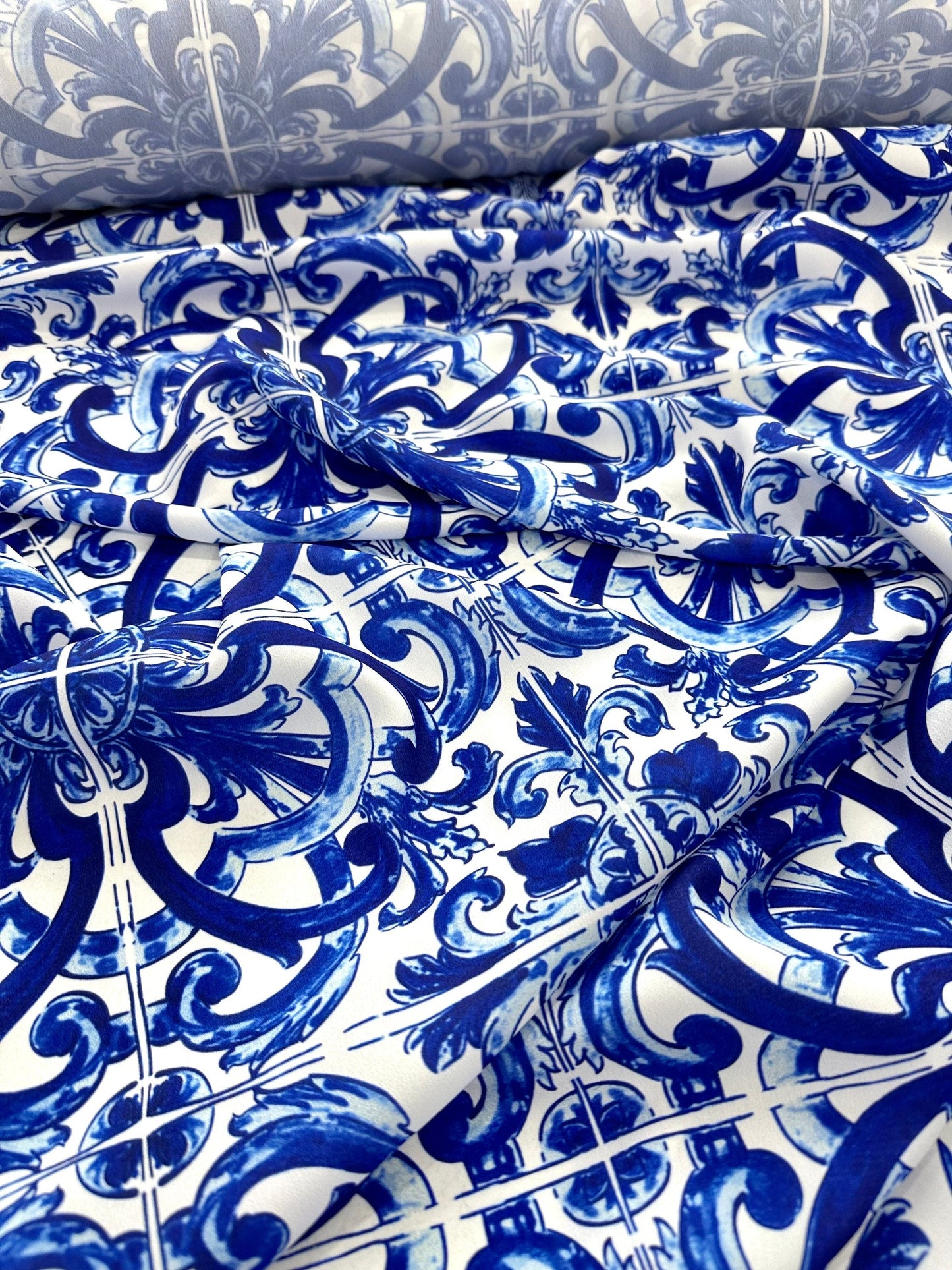 Majolica Blue White Swirl Fabric
