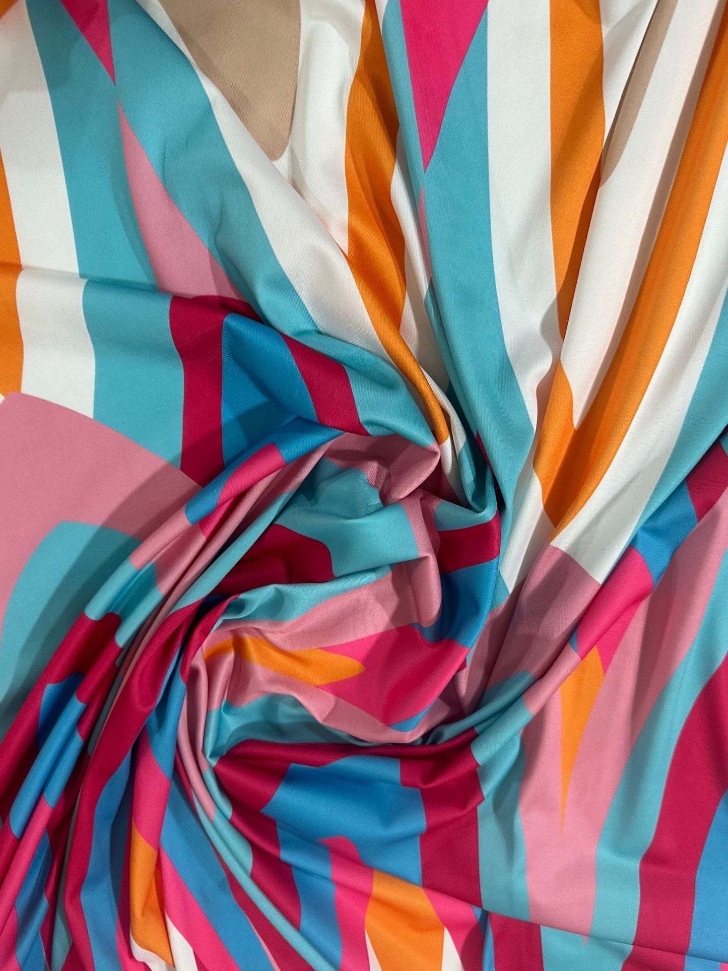 Geometric Print Fabric – Fabric by Metre, Options: Satin, Crepe, Spandex, Chiffon