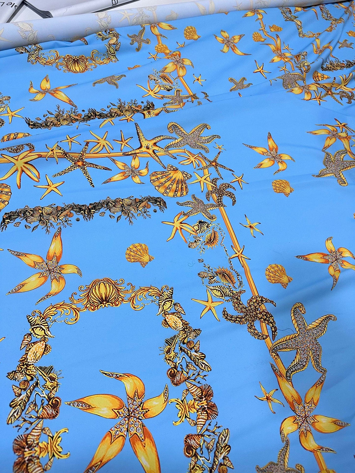 Sea Shell Pattern Fabric – Custom Printed Fabric on Satin, Crepe, Spandex or Chiffon