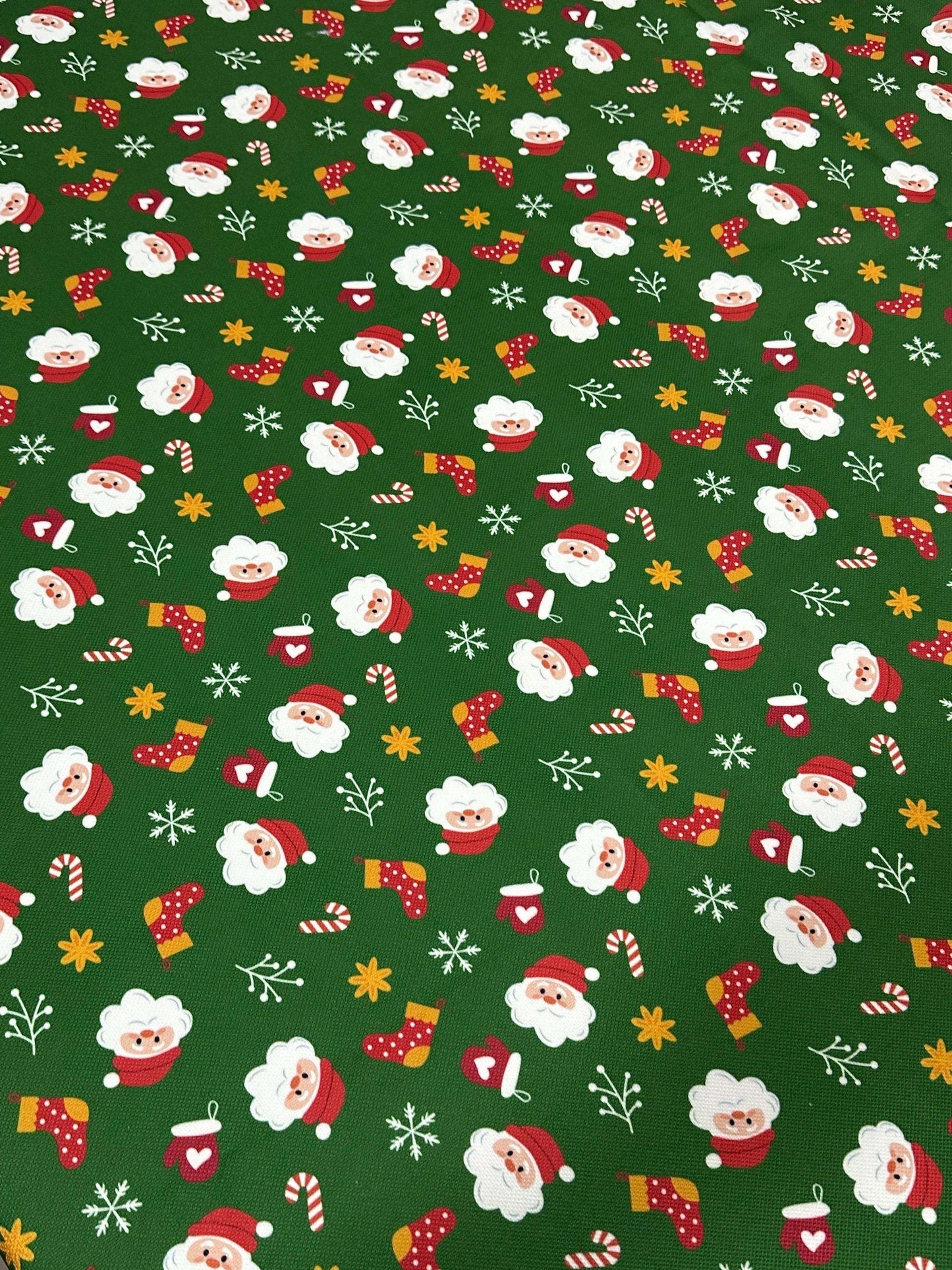 Green Santa Claus Christmas Fabric – Multiple Fabric Options, Sold by Metre