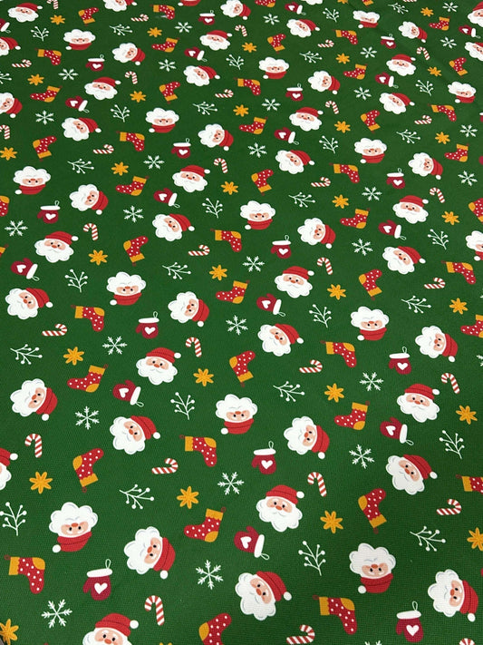 Green Santa Claus Christmas Fabric – Multiple Fabric Options, Sold by Metre