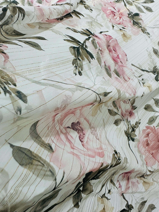 Gold Striped Floral Print Fabric – Custom Printed Fabric, Choose Material by Metre
