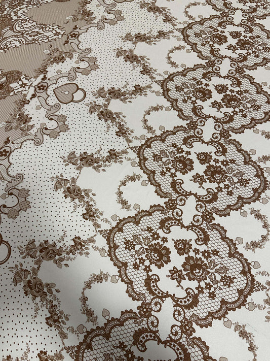 Vintage Floral Lace Fabric – Custom Printed Fabric on Satin, Crepe, Spandex or Chiffon
