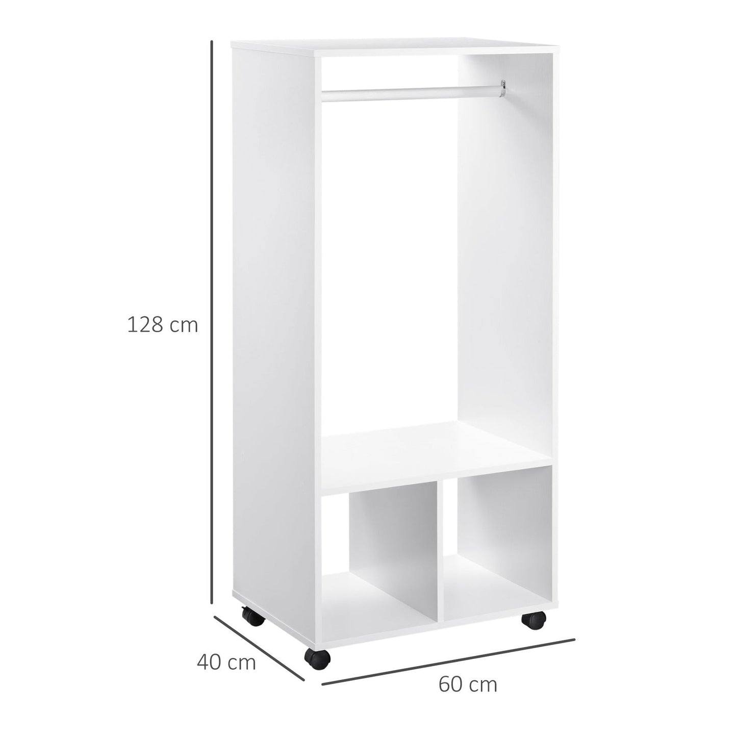 Rolling Open Wardrobe w/ Hanging Rod Storage Shelves Closet Organizer