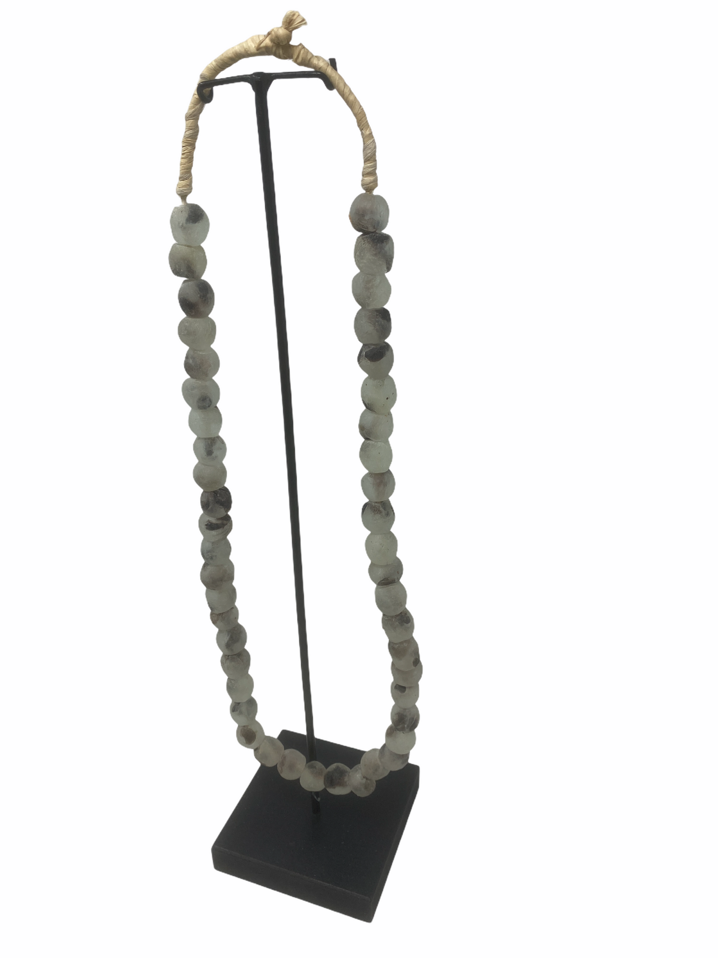 Ghana glass bead necklace - S clear/black pattern
