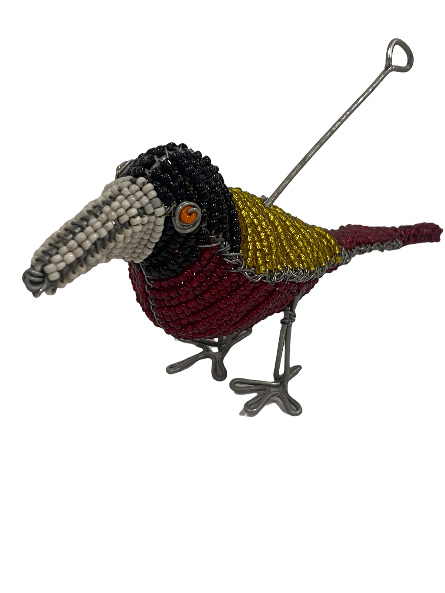 African Beaded Wire Garden Birds - Red (17.5)