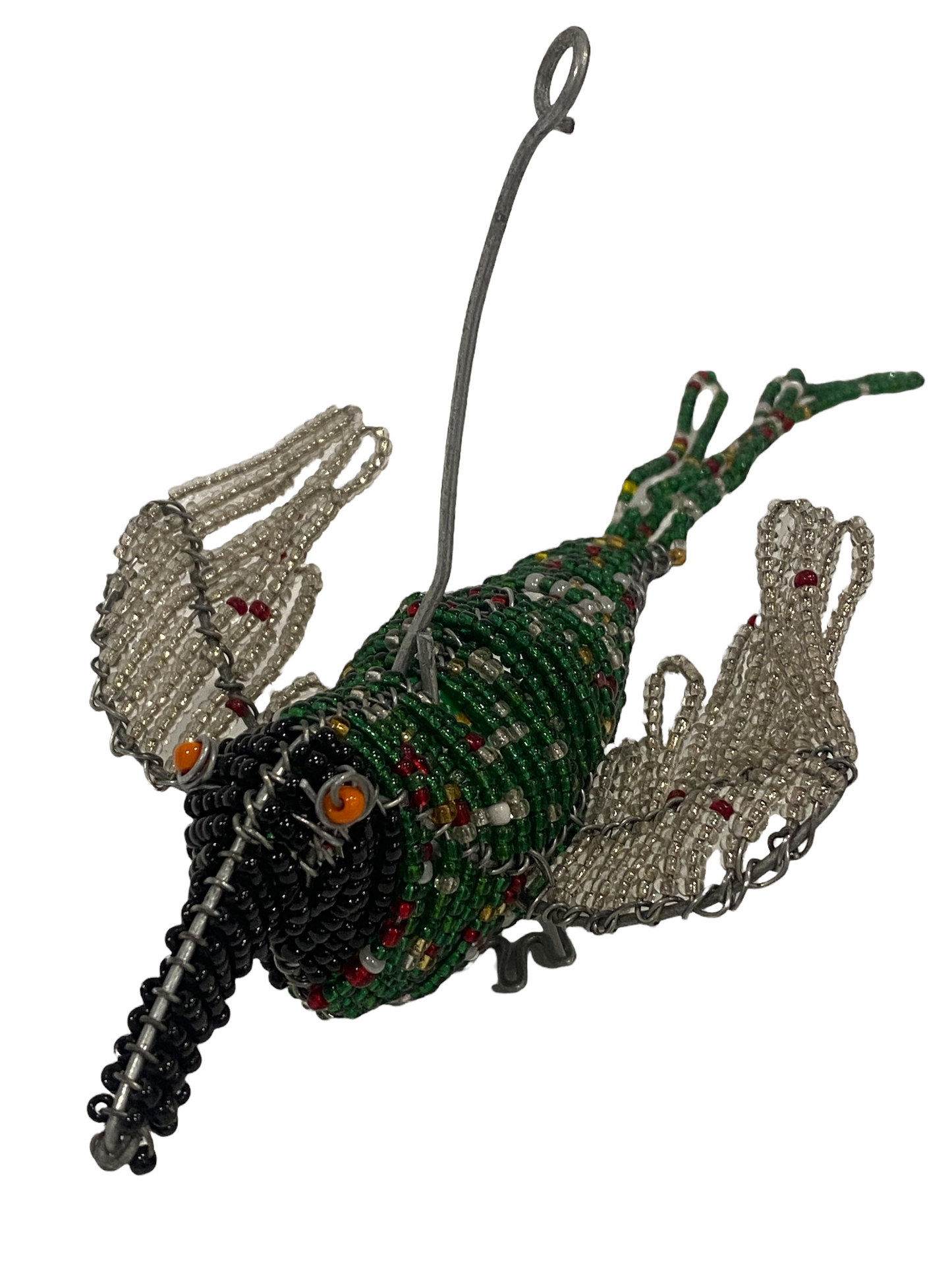 African Beaded Wire Garden Birds - Green (17.5)