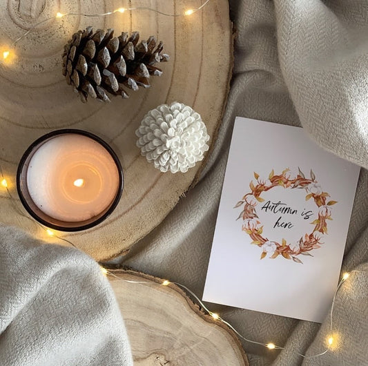 Autumn Is Here Cotton Wreath Autumn Seasonal Wall Home Decor Print