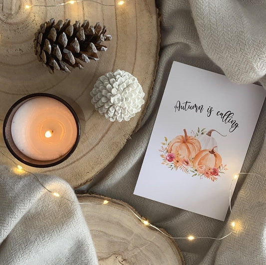 Autumn Is Calling Floral Pumpkins Autumn Seasonal Wall Home Decor Print