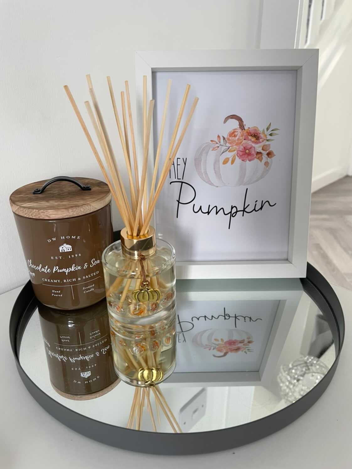 Hey Pumpkin White Floral Pumpkin Autumn Seasonal Wall Home Decor Print