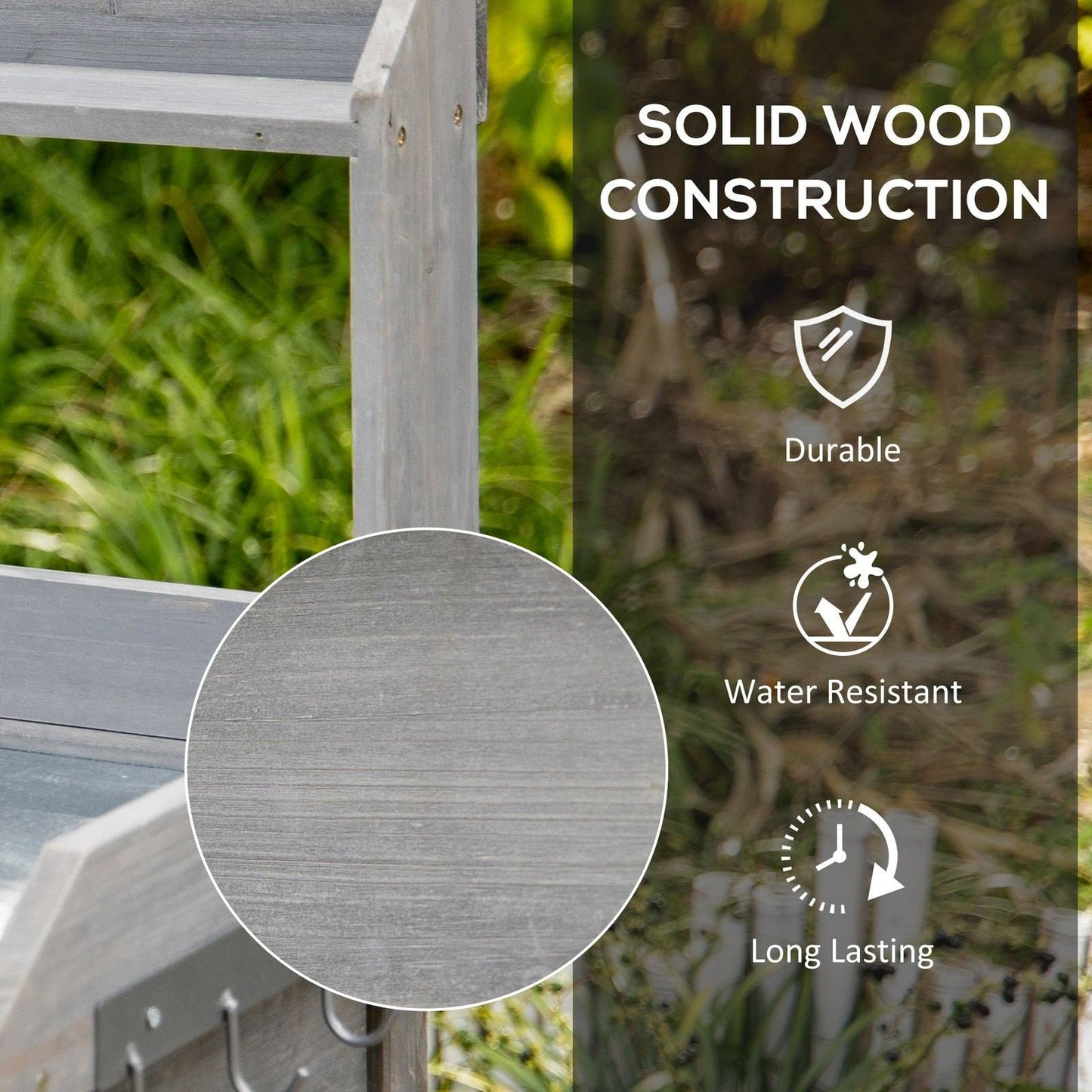 Garden Potting Table Wooden Workstation w/ Metal Tabletop