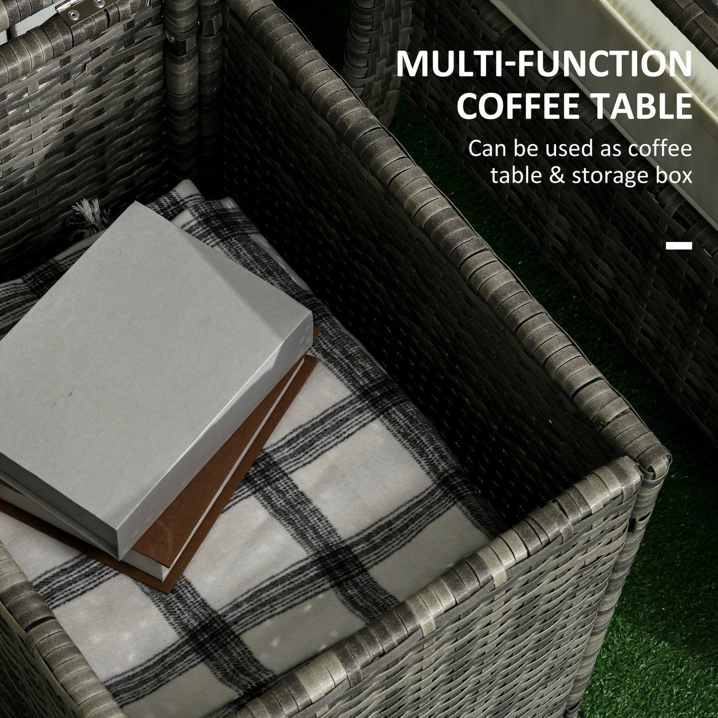 3-Piece PE Rattan Wicker Garden Furniture Patio Bistro Set Weave Conservatory Sofa Storage Table and Chairs Set Orange Cushion Grey Wicker