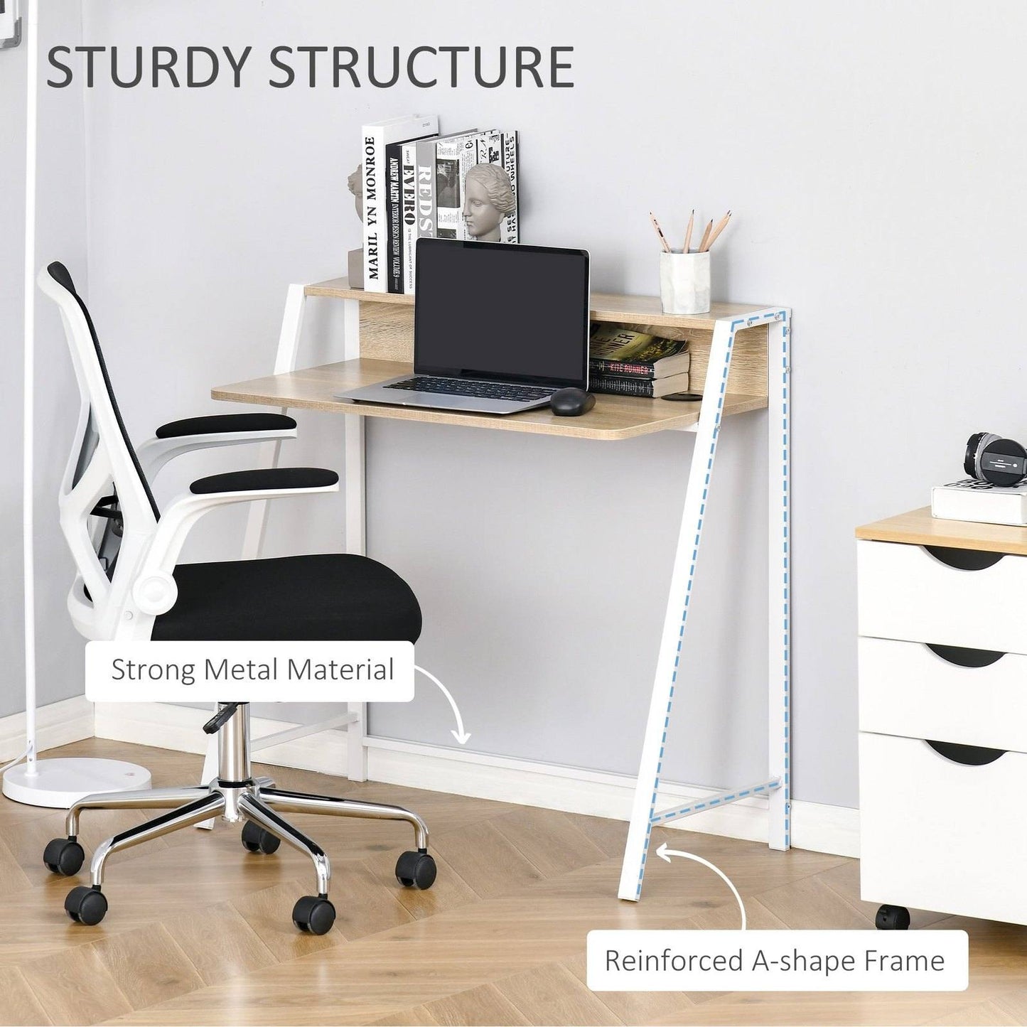 Two-Tier Metal Frame Writing Desk - Oak-Effect
