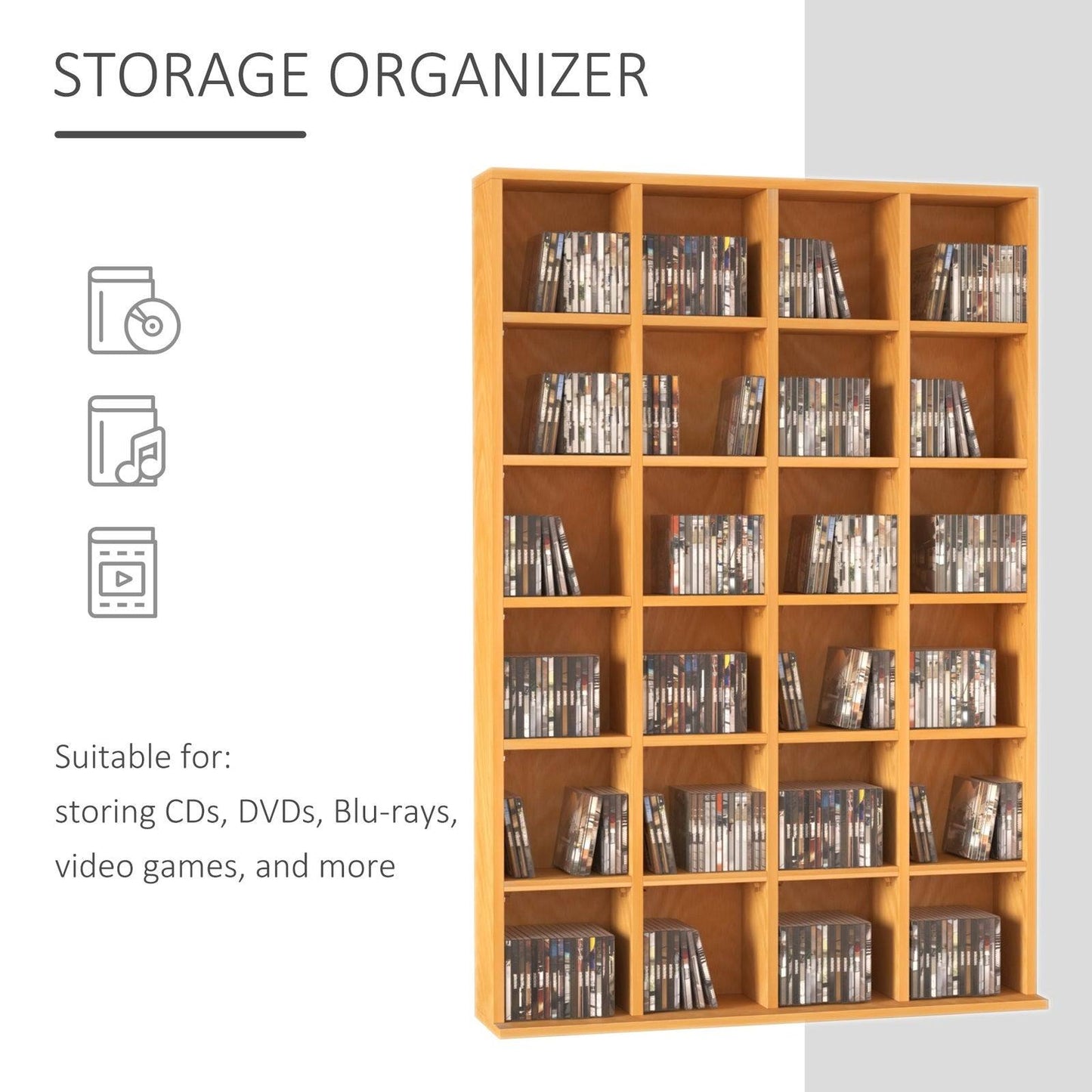 26-Section Multimedia Shelving Unit With Adjustable Shelves - Brown