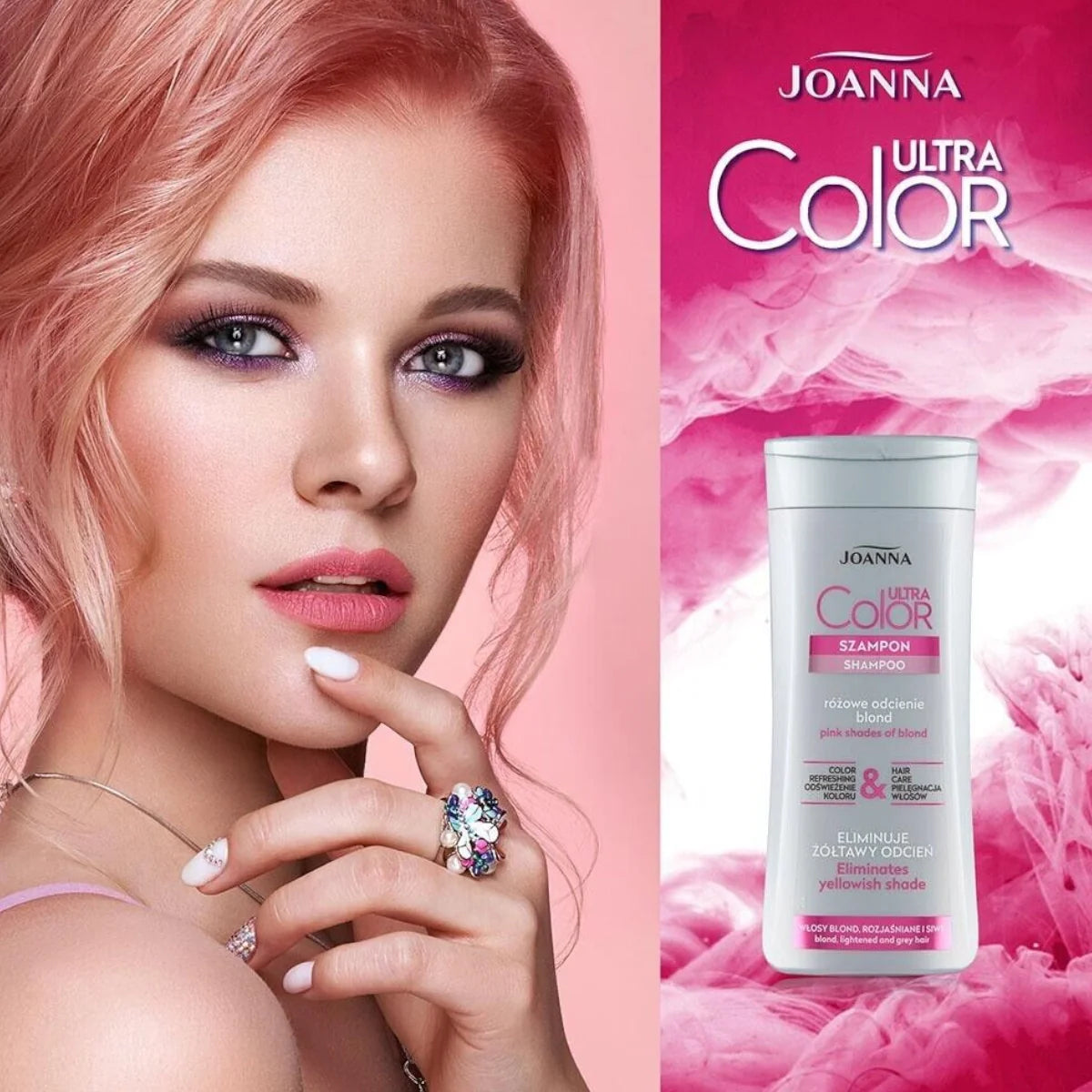 Joanna Ultra Color Pink Hair Shampoo Eliminate Yellow Shade