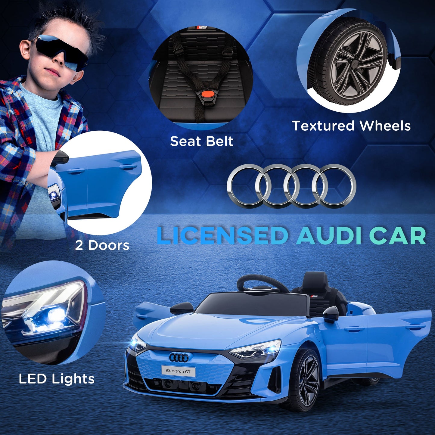 Homcom Audi Licensed 12V Kids Electric Ride-On With Remote Control Suspension System Lights Music Motor - Blue