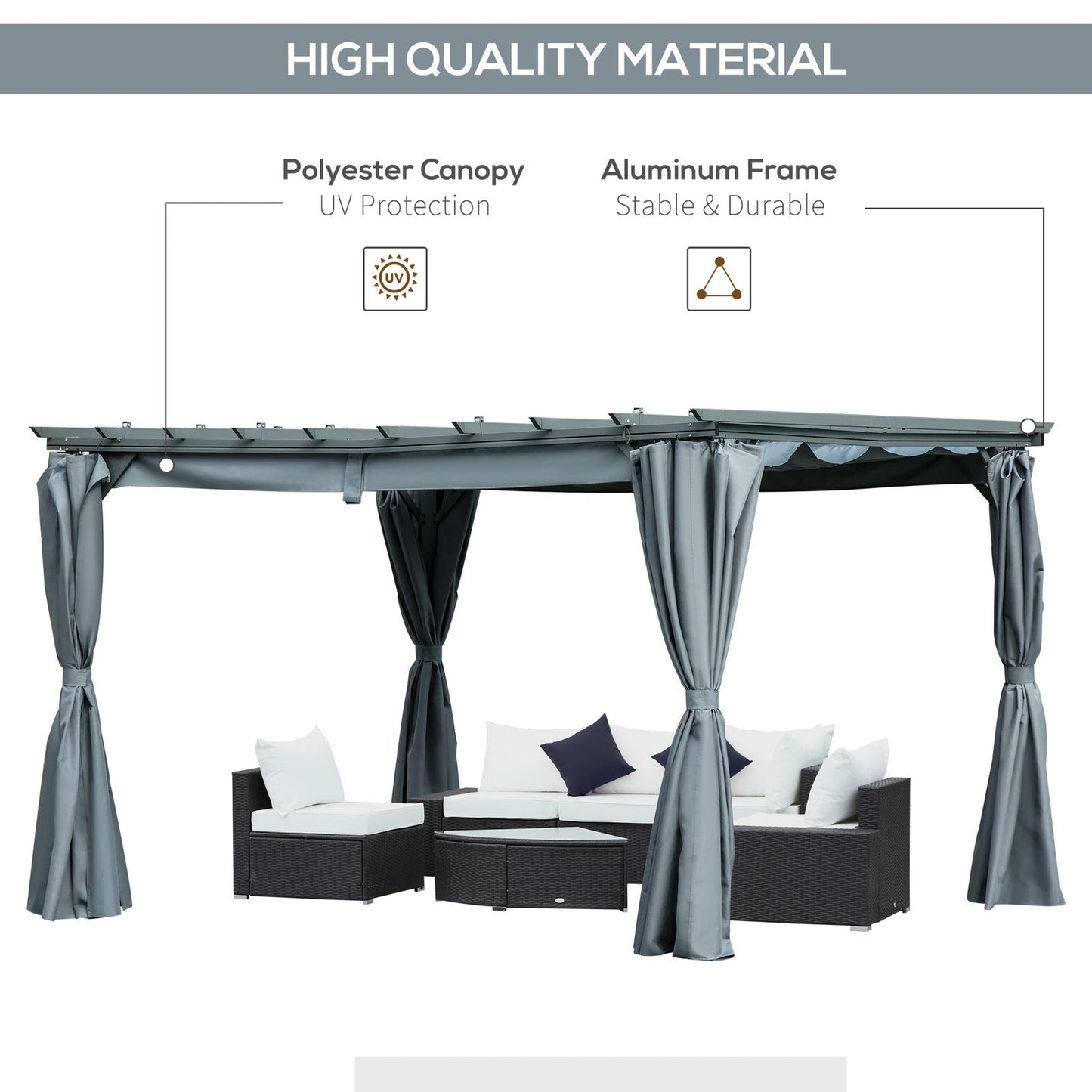 3.6 x 3M Outdoor Pergola with Retractable Roof and Curtains