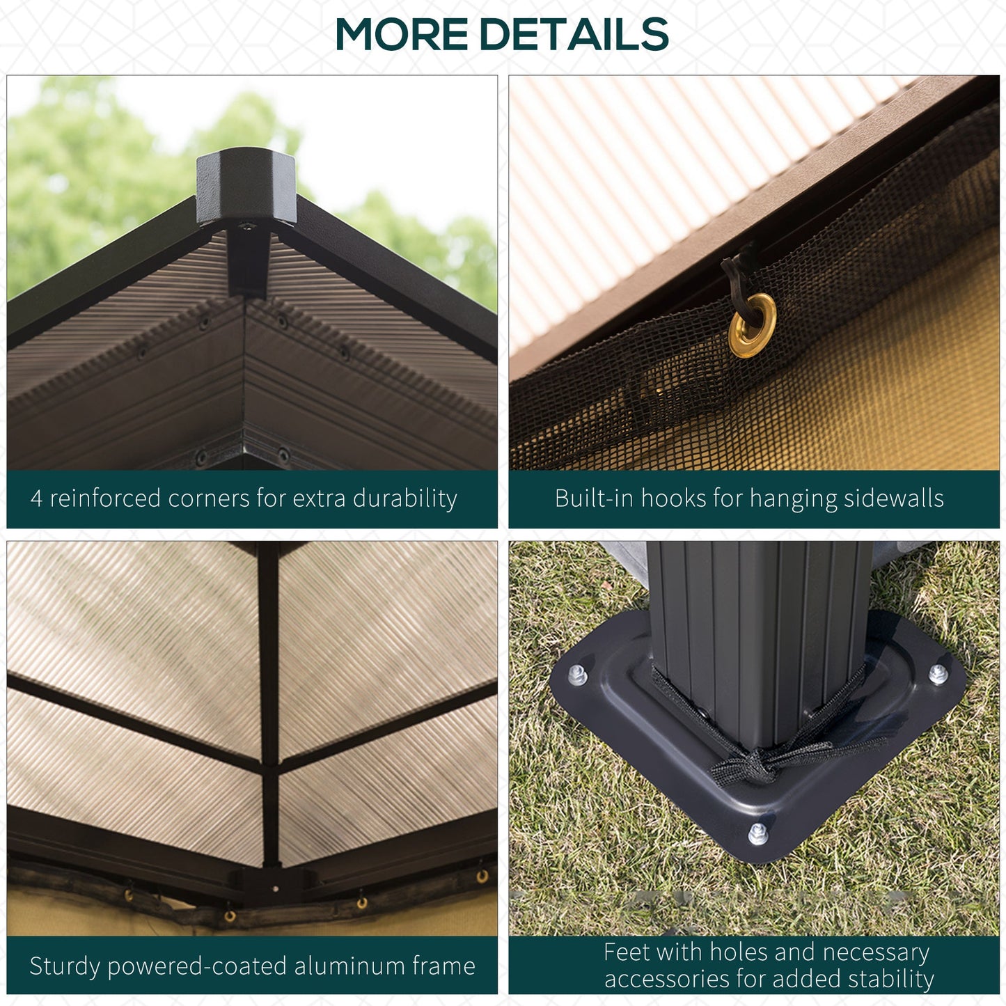 Outsunny 3 X 3.6(M) Hardtop Gazebo Canopy With Polycarbonate Roof And Aluminium Frame