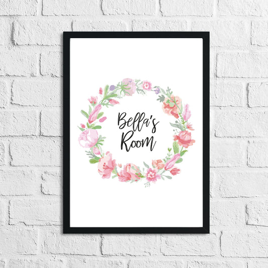 Personalised Floral Wreath Name Children's Room Wall Decor Print