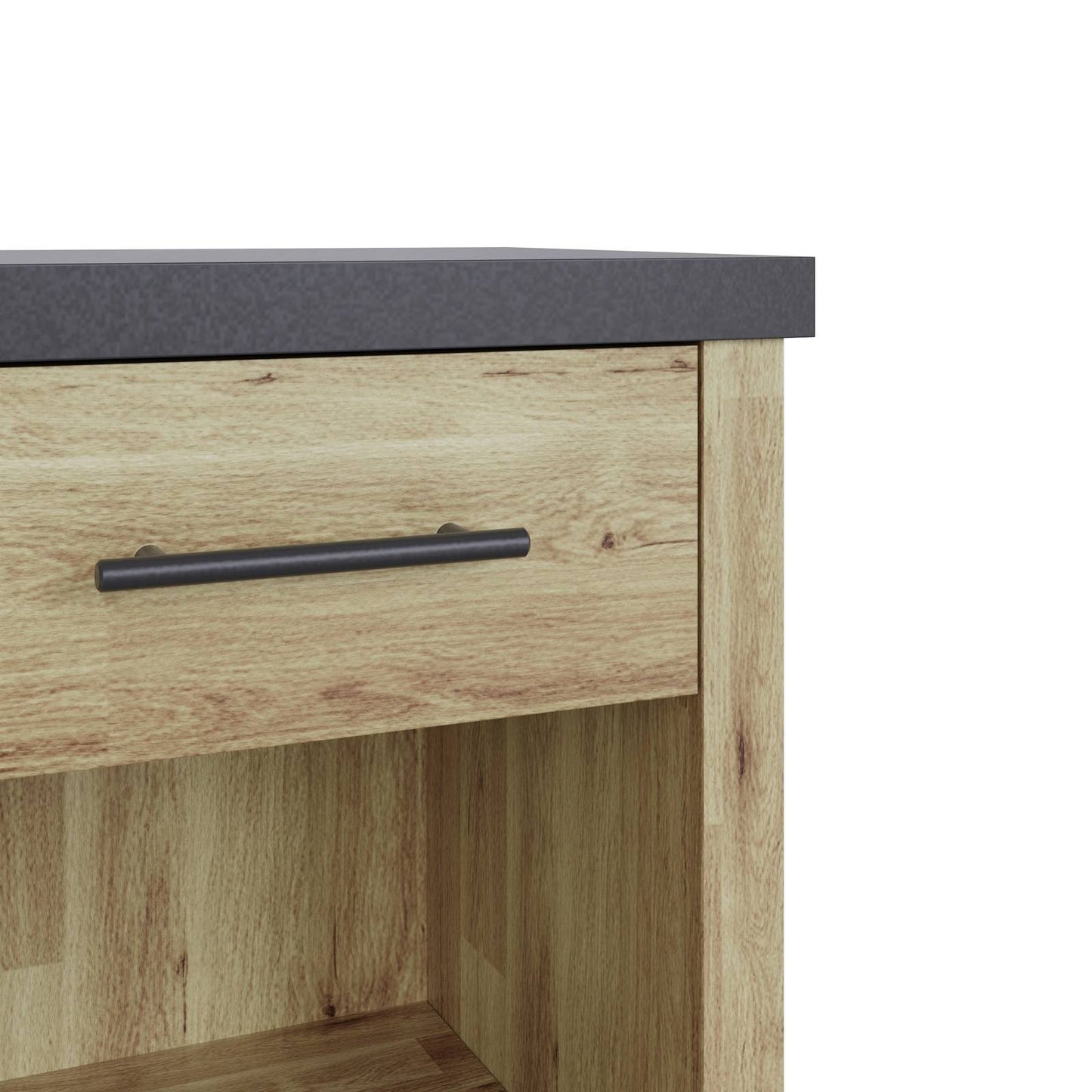 Cascina Bedside Table Oak & Black 1 Shelf 1 Drawer