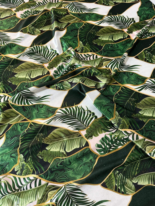 Leaf Pattern Stretch Velvet Fabric