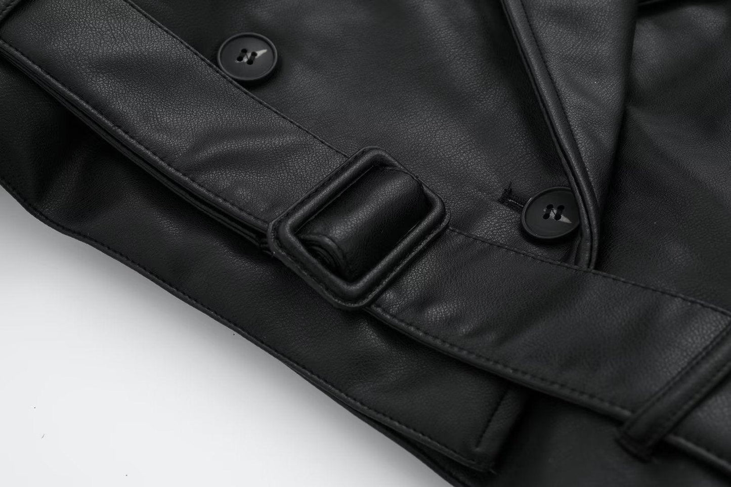 Leisure Imitation Leather Trench Coat