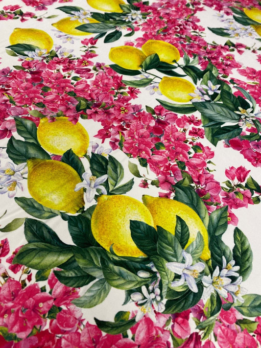 Lemon  Pink Floral Fabric – Multiple Fabric Options, Sold by Metre