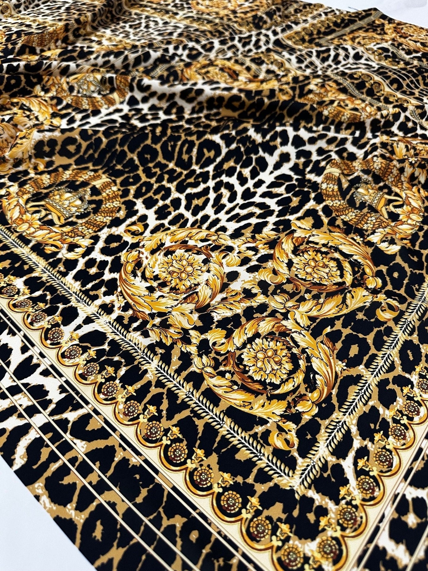 Leopard Gold Baroque Patterned Crepe Fabric