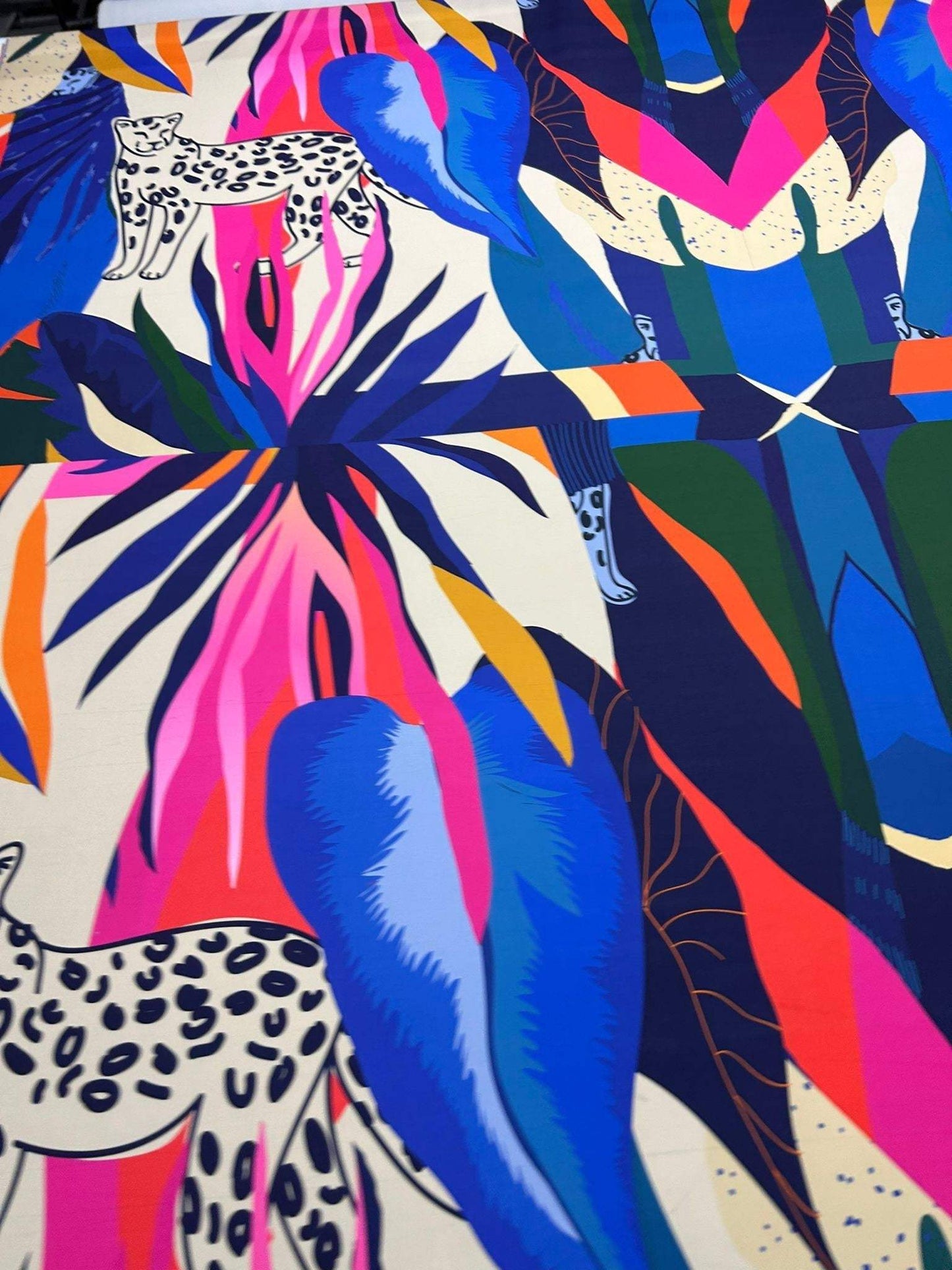 Leopard and Tropical Pattern Fabric – Fabric by Metre, Options: Satin, Crepe, Spandex, Chiffon