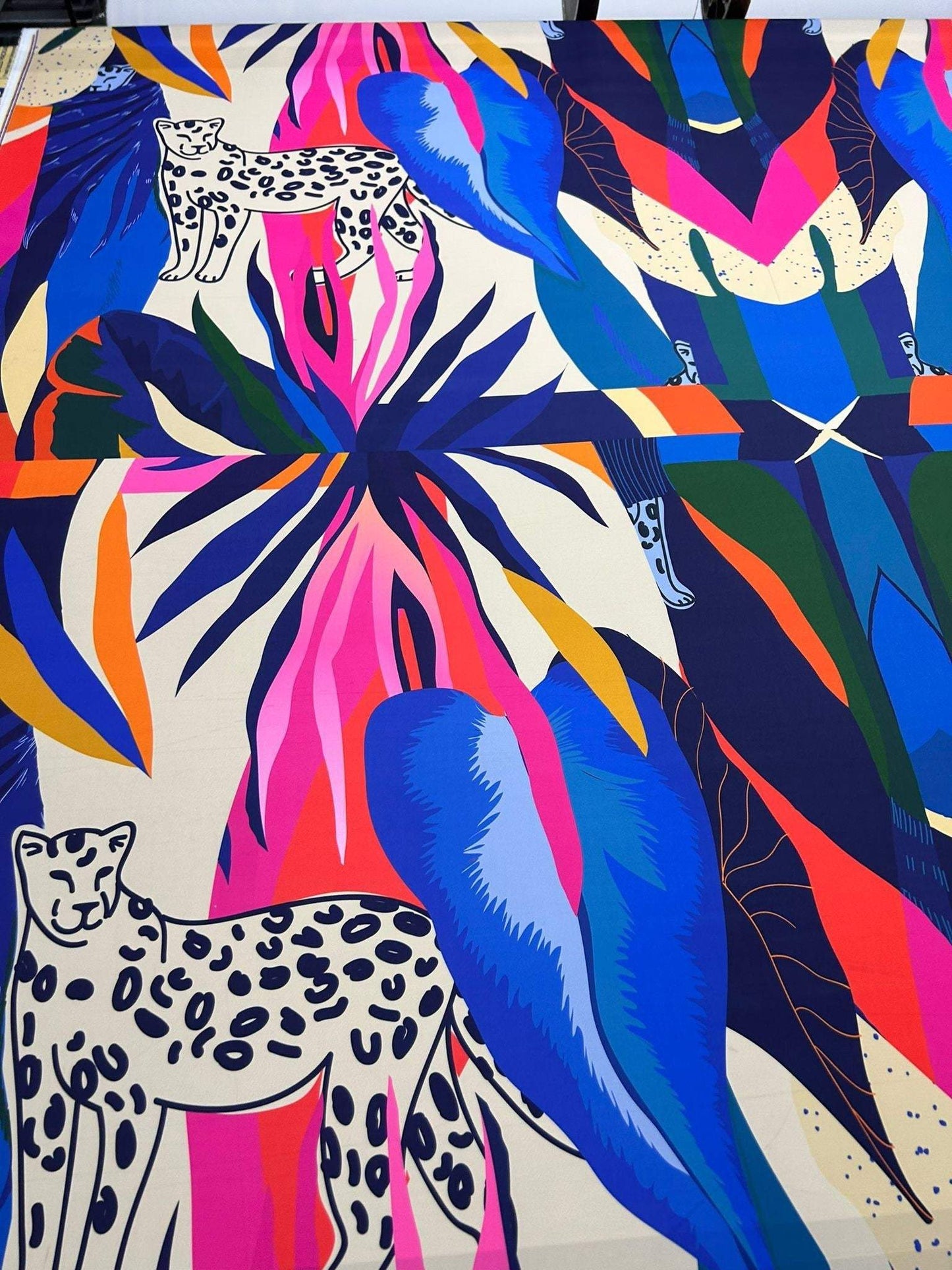 Leopard and Tropical Pattern Fabric – Fabric by Metre, Options: Satin, Crepe, Spandex, Chiffon