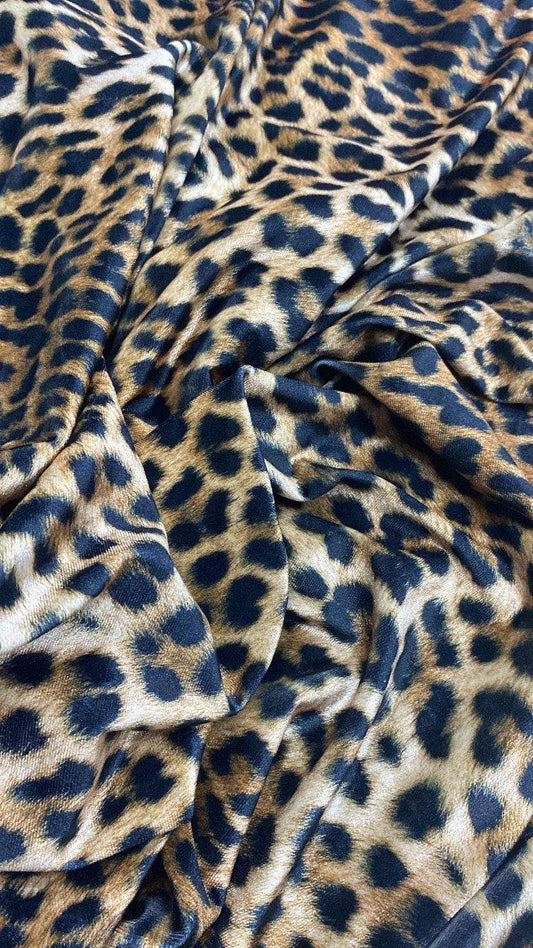 Leopard Pattern Stretch Velvet Fabric