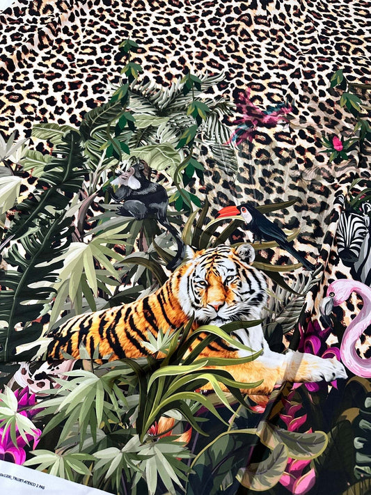 Leopard  Tropical Leaf Pattern Fabric – Custom Printed Fabric, Choose Material by Metre