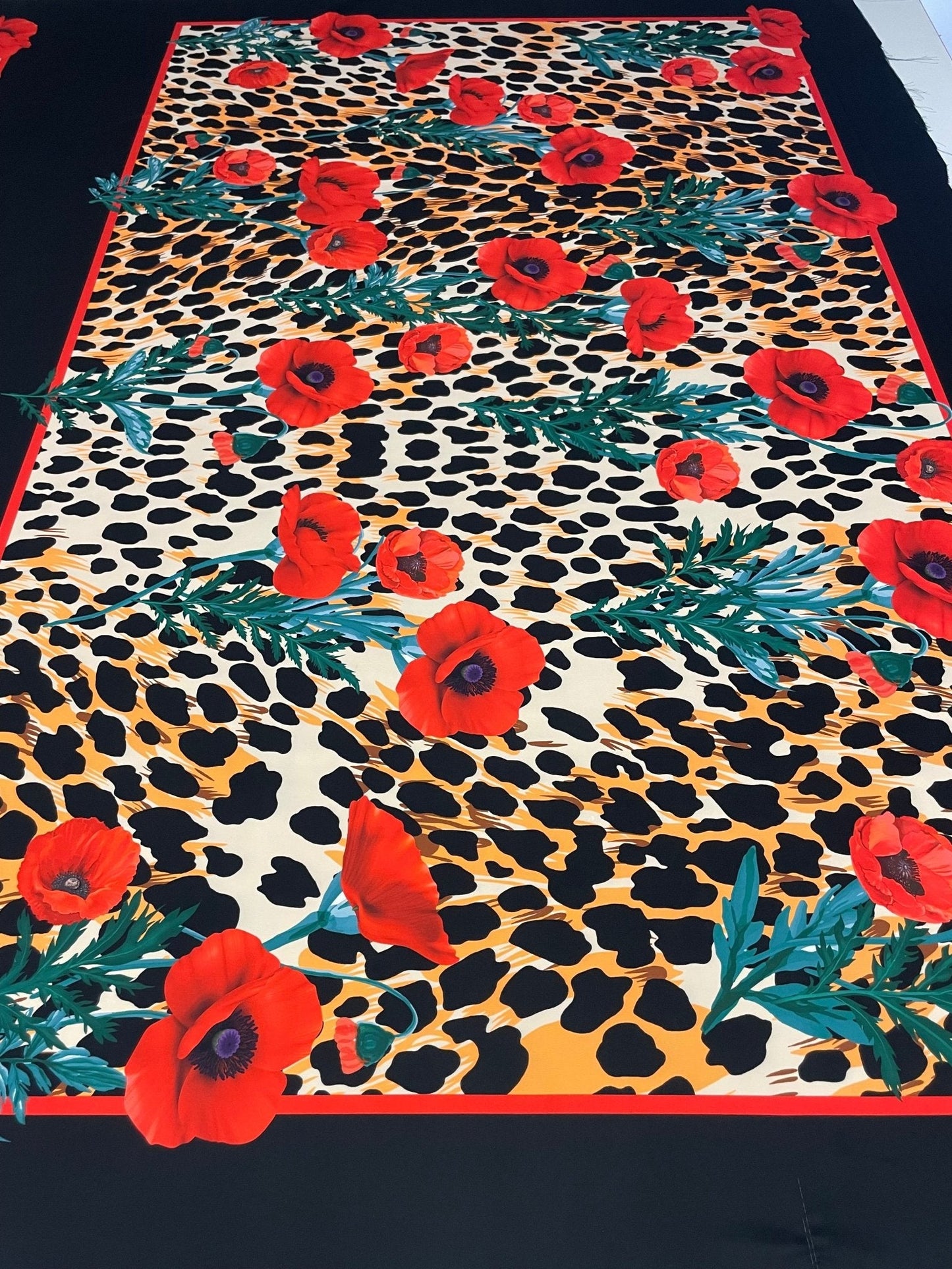 Leopard & Red Poppy Crepe Fabric by the Metre – Bold Design