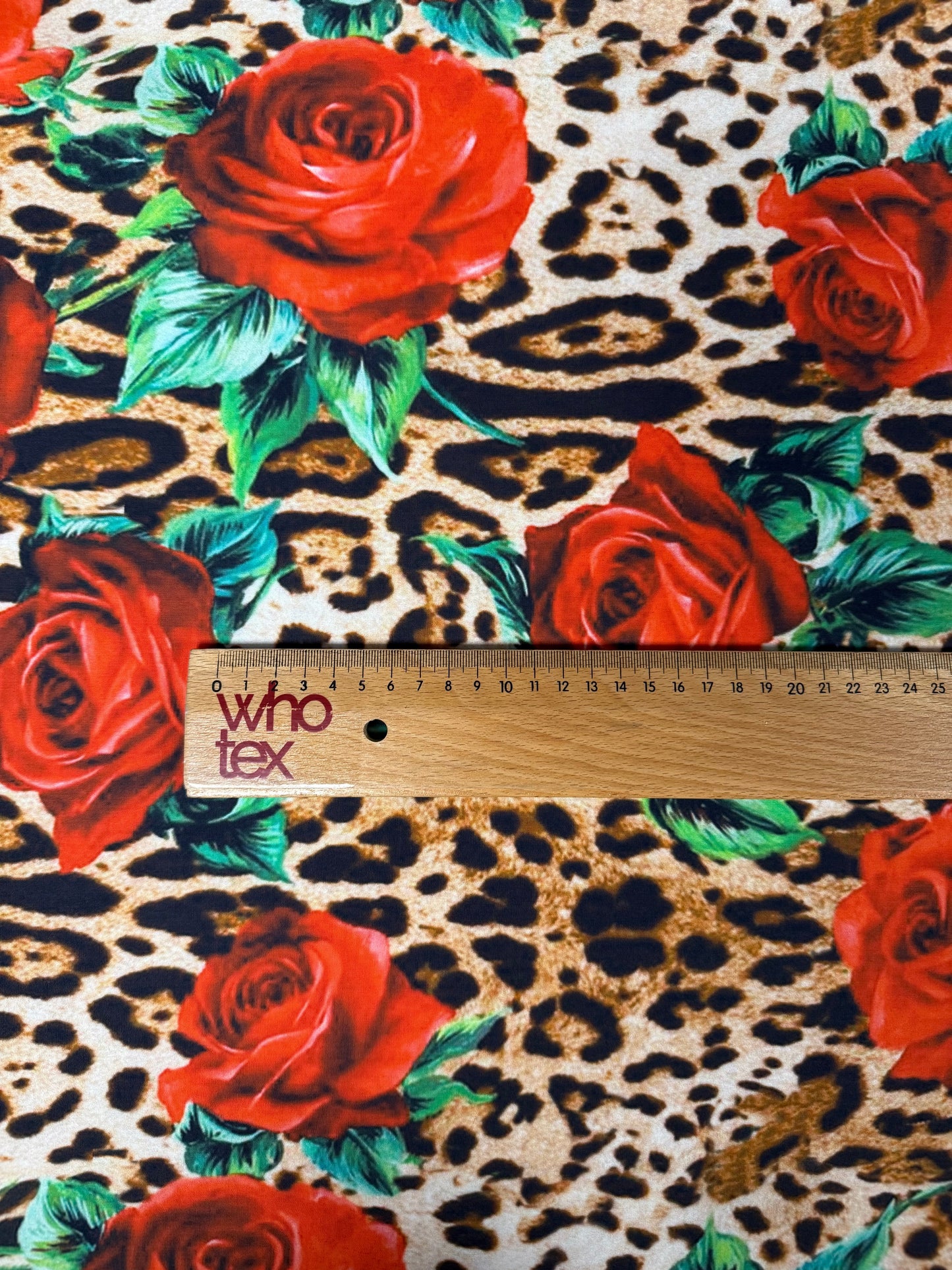 Leopard & Red Rose Organic Cotton Poplin Fabric by the Metre