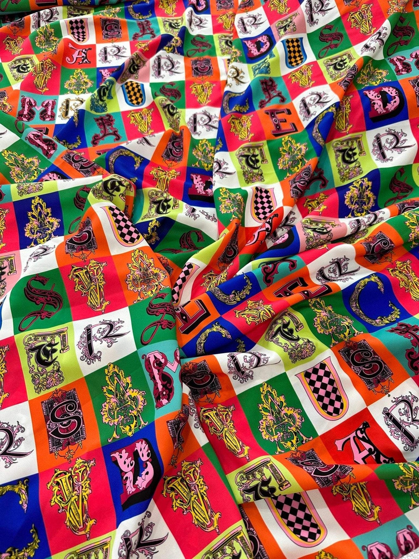 Letter Print Cotton Fabric – Available in Satin, Crepe, Spandex & Chiffon | By Metre