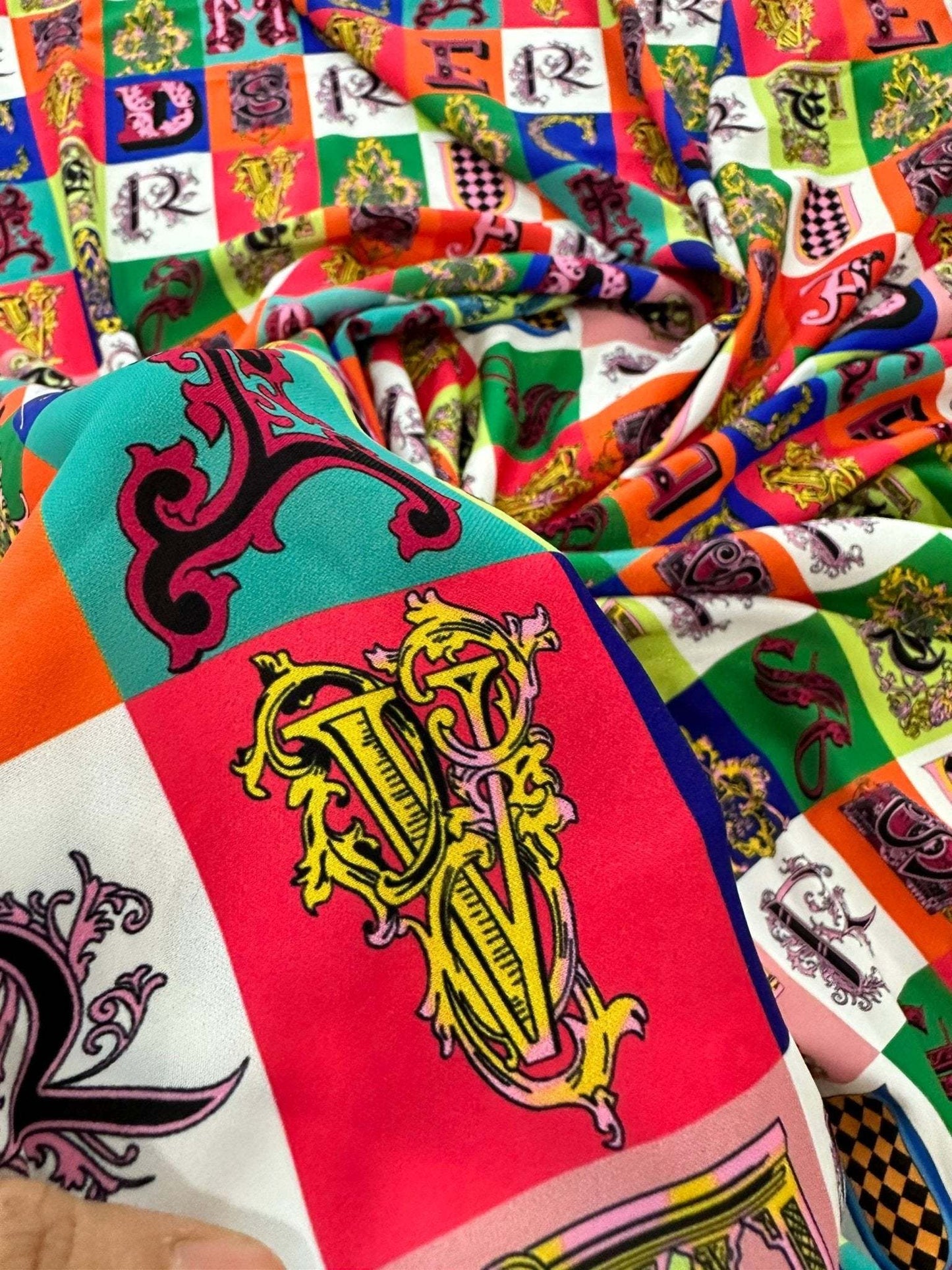 Letter Print Cotton Fabric – Available in Satin, Crepe, Spandex & Chiffon | By Metre