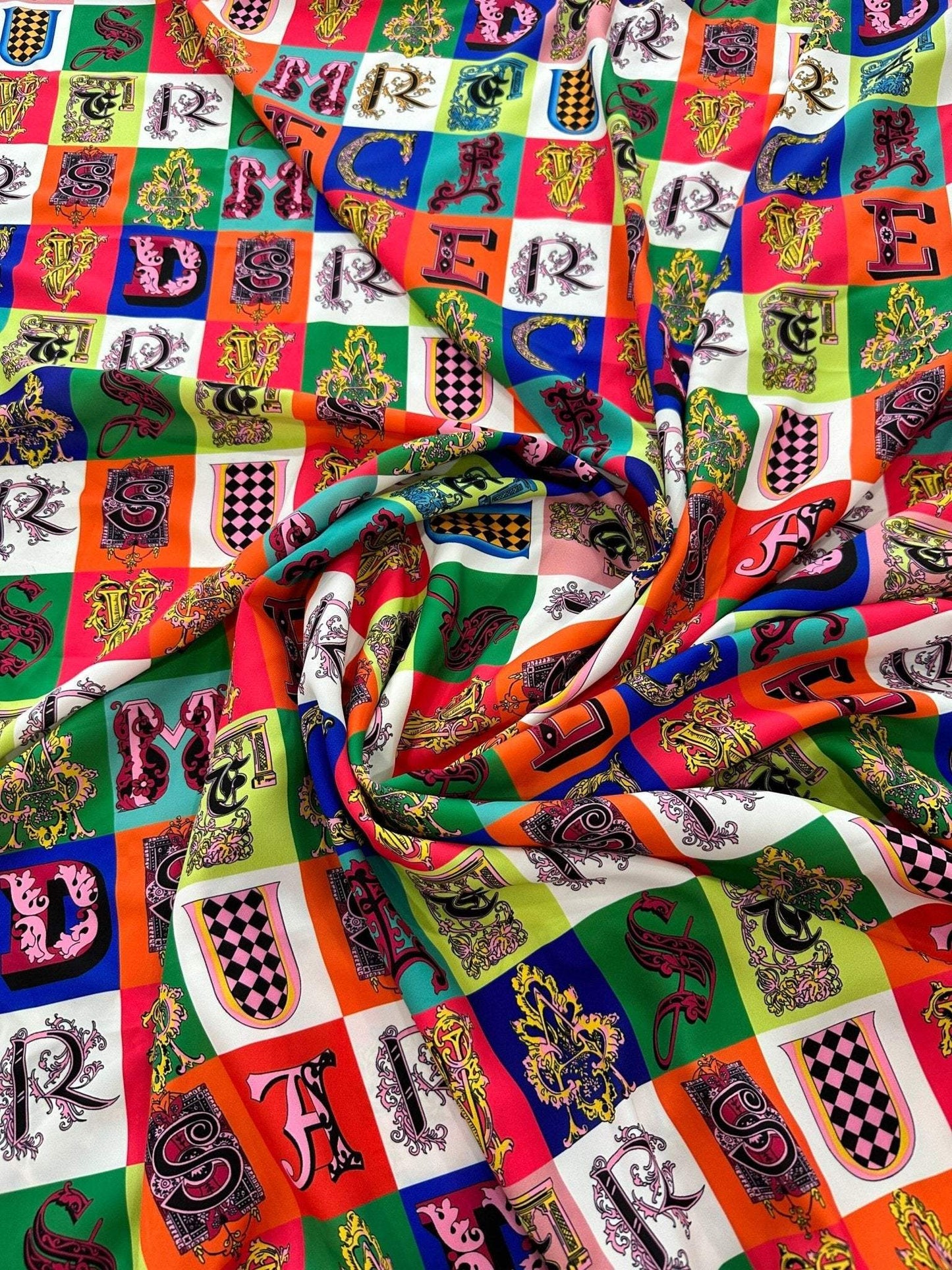 Letter Print Cotton Fabric – Available in Satin, Crepe, Spandex & Chiffon | By Metre