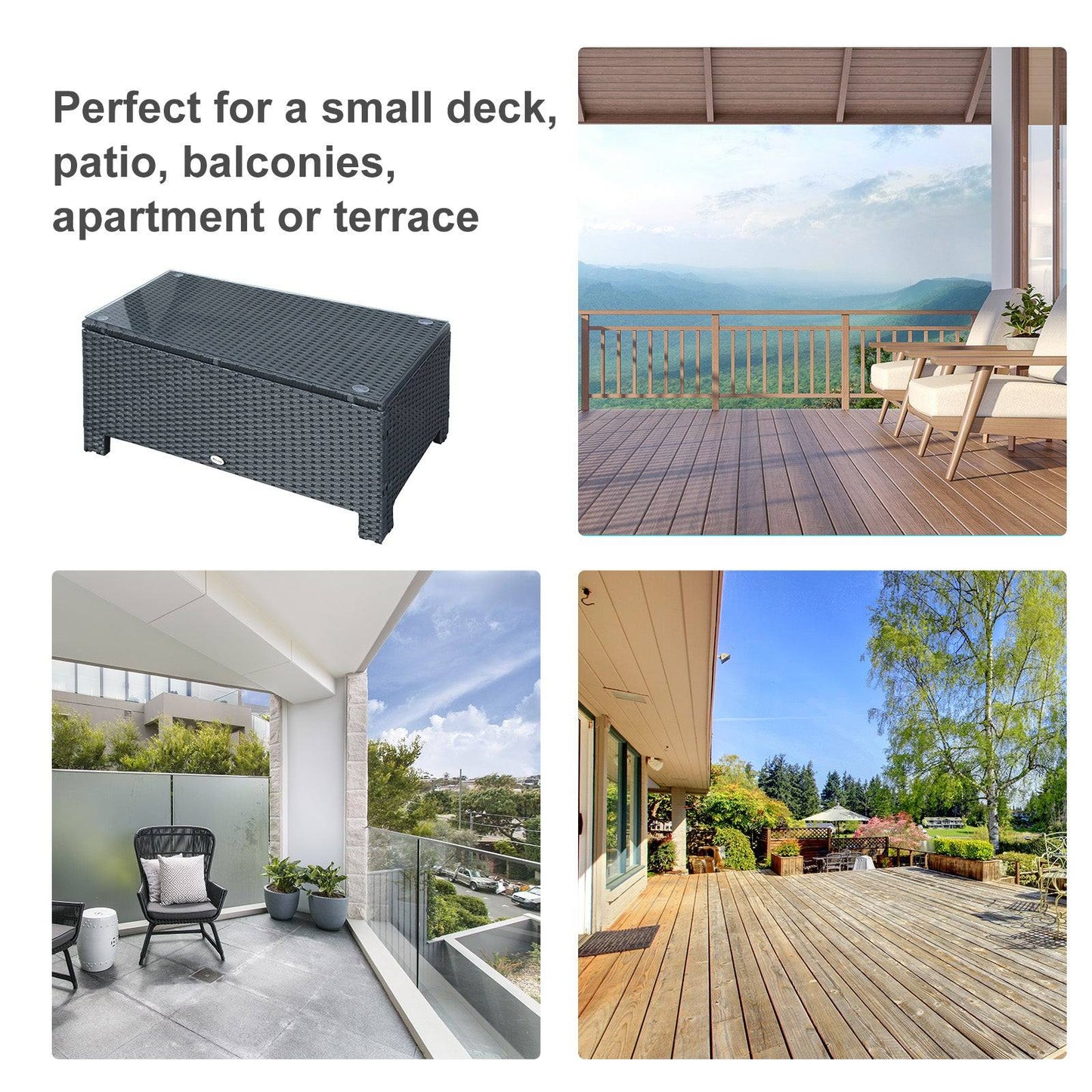 Rattan Garden Furniture Coffee Table Patio Iron Frame Tempered Glass Black