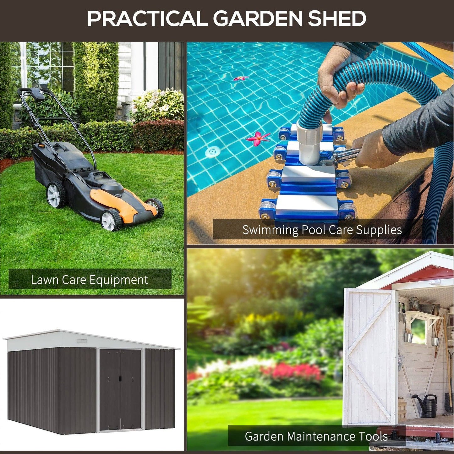 Galvanised 11.3 x 9.2' Sliding Double Door Offset Pent Garden Shed With Ventilation Steel Grey by Steadfast