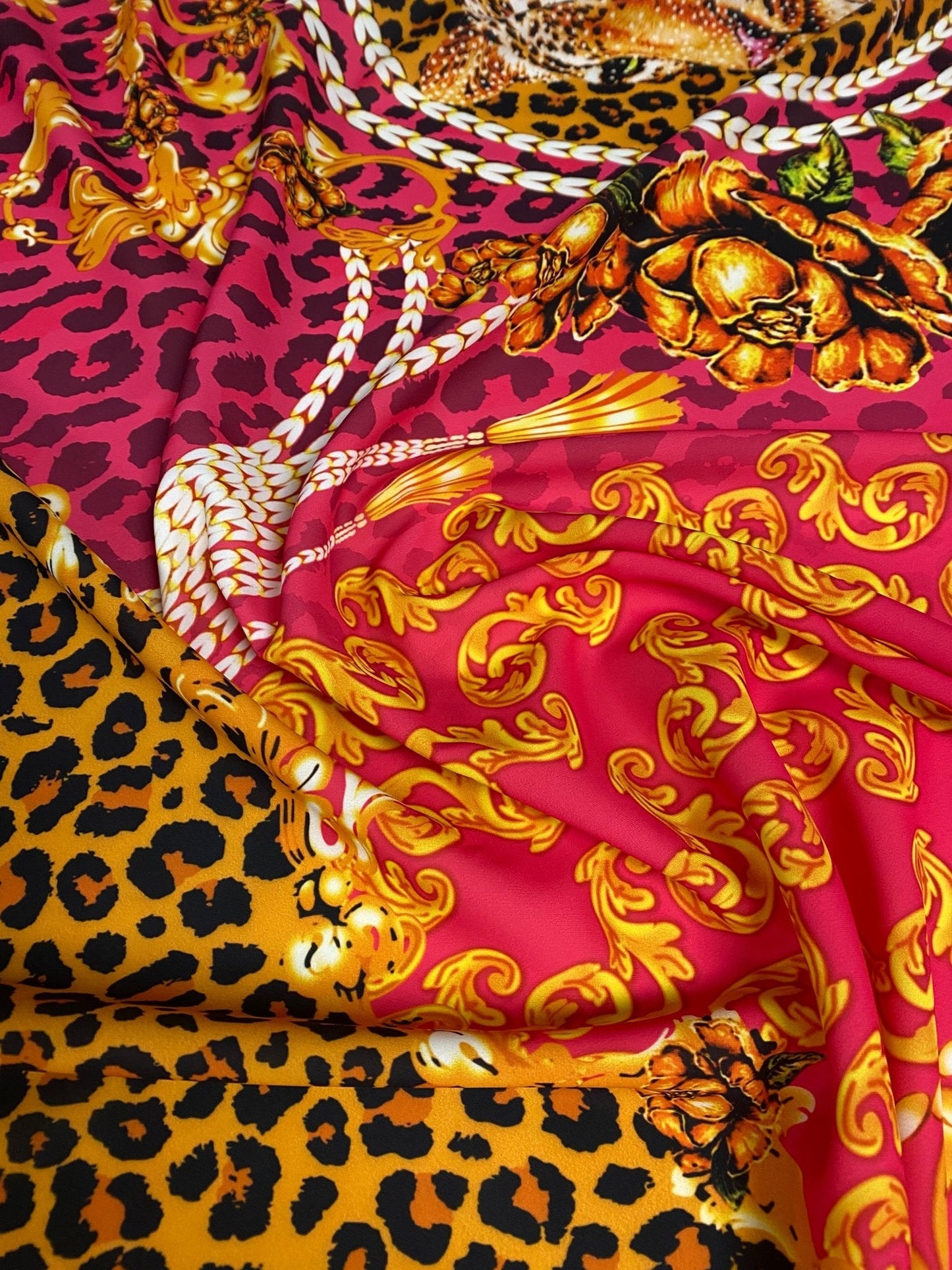 Luxury Baroque Leopard Crepe Fabric by the Metre