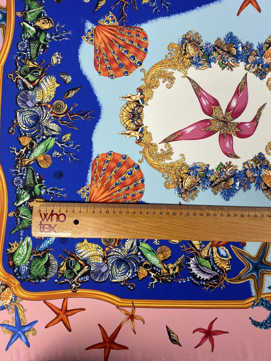 Luxury Crepe Fabric by the Metre – Starfish & Seashell Print